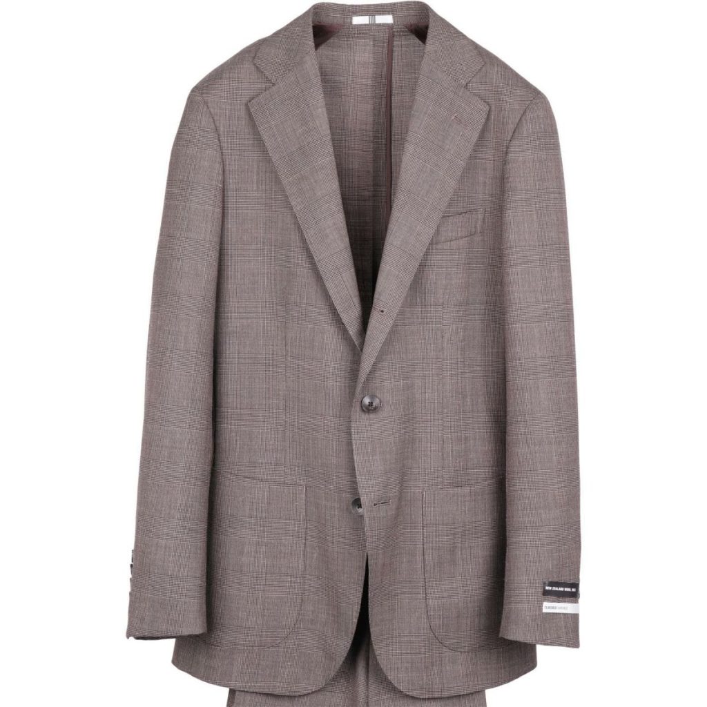 【CLASSICO TAPERED】3釦段返りシングルスーツ 2タック/ブラウン×プレイド/パッチポケット&サイドAJ/NEW ZEALAND WOOL MIX