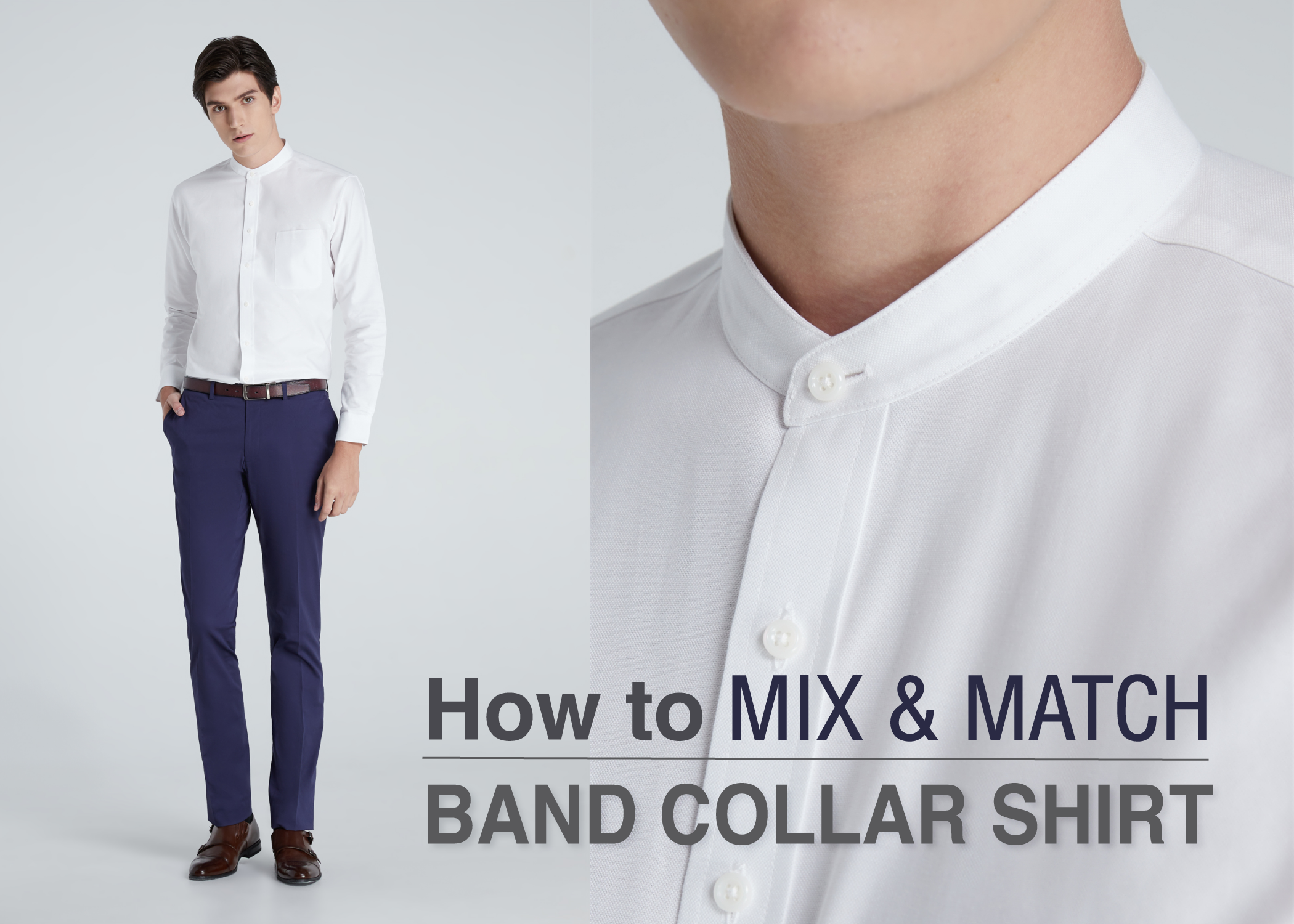 MIX & MACTH Band Collar Shirt