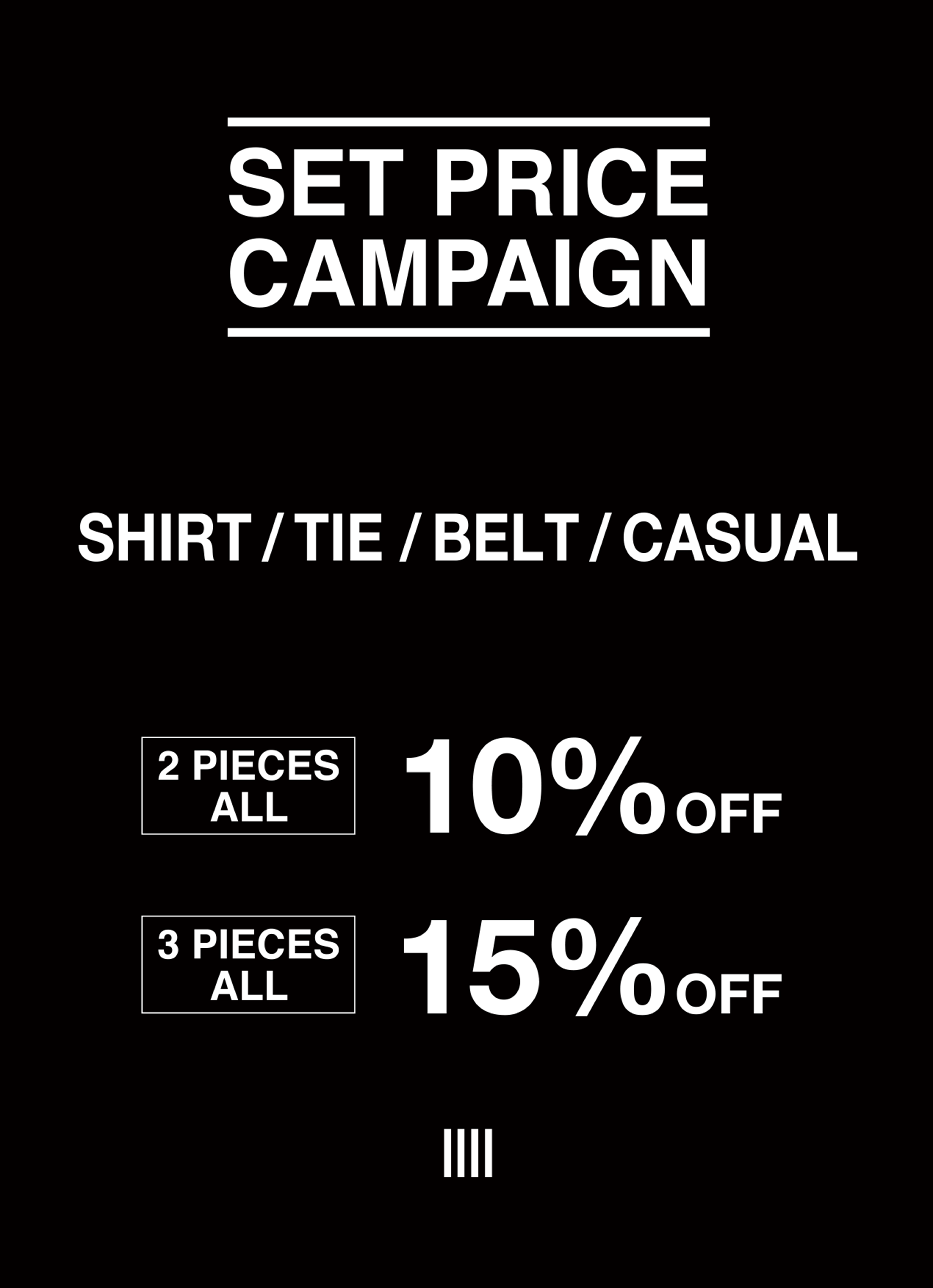 ซื้อ SHIRT/TIE/BELT/CASUAL ซื้อครบ 2 ชิ้น รับส่วนลดทั้งเซต 10%  ซื้อครบ 3 ชิ้น รับส่วนลดทั้งเซต 15%     SHIRT (Limited) จากราคา 1,690 เหลือเพียง 995 บาท